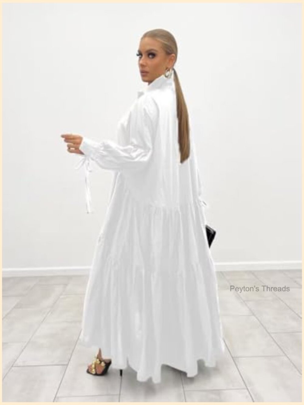 Long Sleeve Maxi Shirt Dress with Button Down and Pleated Details - Picture 3 of 7